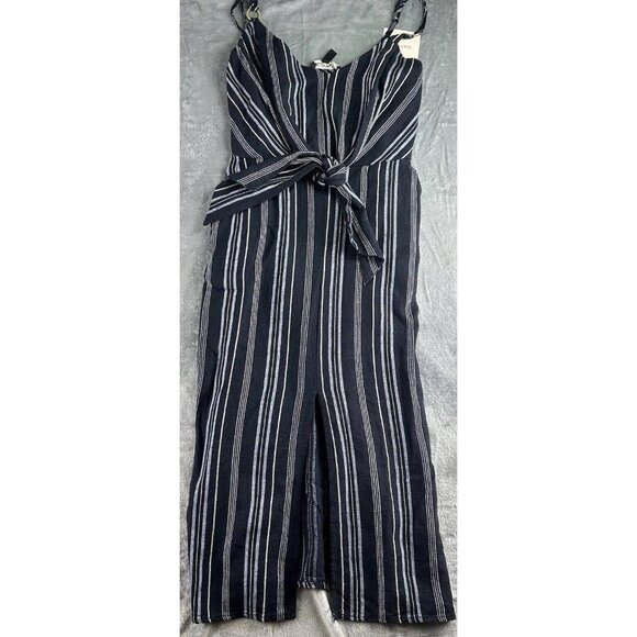 Ellen Tracy Tie Front Linen Blend Dress Size Small Navy White Stripe $129 NWT - Picture 2 of 16